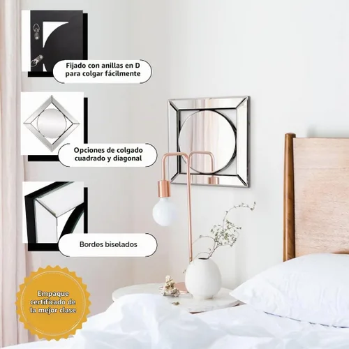 Vista 2 de Howard Elliott Collection Lula - Espejo de pared cuadrado con marco de espejo, diseño único, elegante accesorios de decoración del hogar, 12 x 12