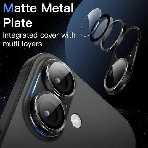 Vista 3 de JETech Protector de lente de cámara para iPhone 17 de 6.3 pulgadas, cobertura completa, cubierta de anillo de vidrio templado 9H, placa de metal
