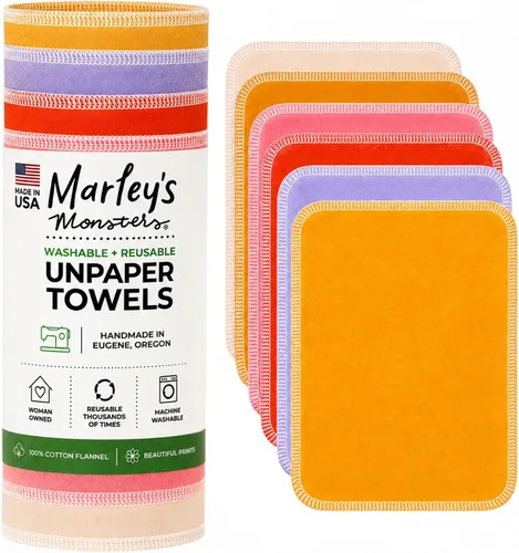 Vista 10 de Marley's Monsters Toallas sin papel - rollo de 12 unidades, toallas de papel reutilizables sin papel, de algodón, libres de árboles