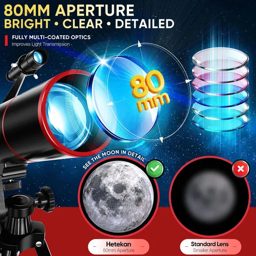 Vista 2 de HETEKAN Telescopio para niños y adultos, refractor portátil de apertura