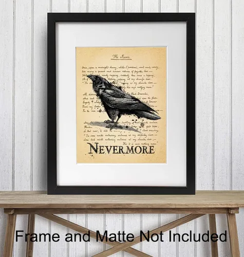 Vista 2 de The Raven – Nevermore – Regalos de Edgar Allan Poe – Decoración gótica para la habitación – Decoración gótica para el hogar – Poesía espeluznante