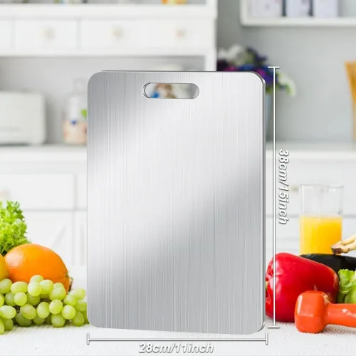 Vista 2 de Tabla de Cortar de Titanio para Cocina, Tabla de Cortar Antiadherente de Acero Inoxidable, Tabla de Titanio de Grado Alimenticio de Doble Cara