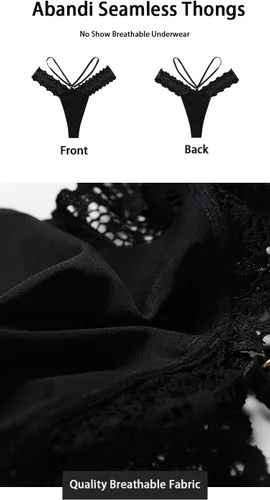 Vista 5 de Paquete de 4 tangas sin costuras para mujer, con encaje floral, tirantes cruzados, de tiro bajo, tangas con espalda en T para mujer