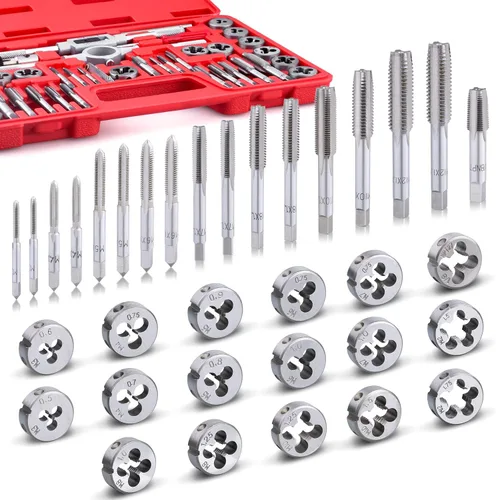 Vista 3 de EFFICERE Juego de 40 piezas de roscas y troqueles de alta calidad, roscas métricas M3, M4, M5, M6, M7, M8, M10, M12, ambos tipos gruesos y finos