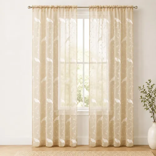 Vista 10 de Cortinas traslúcidas blancas de 63 pulgadas de largo, paneles de gasa bordada con hojas para cocina, sala de estar, dormitorio, ventanas pequeñas