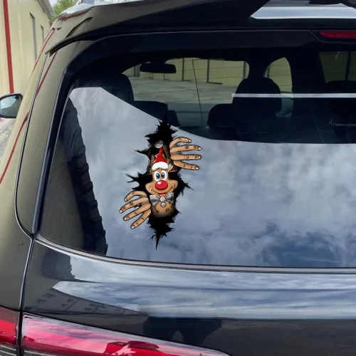 Vista 62 de Pegatina Navideña de Papá Noel Asomado, Lindas Pegatinas de Venado y Muñeco de Nieve para Ventana, Adhesivos para Parachoques de Coche, Adornos