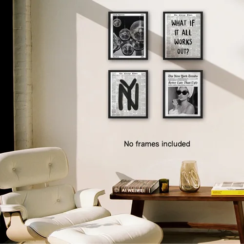 Vista 3 de NaZaUK Decoración de Póster de Neoyorquinos Trendy Preppy, Impresiones de Arte de Pared Estético Funky, Arte de Pared de Periódico con Bola de Disco