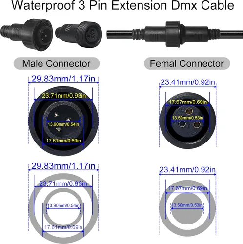 Vista 2 de Cable de cable de luces de escenario al aire libre, cable DMX aterproof de 3.3 ft/3.2 pies con XLR macho para luz Par LED impermeable usada por