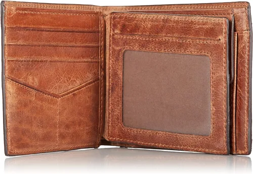 Vista 4 de Fossil Mens Derrick Leather RFID-Blocking Large Bifold with Coin Pocket Wallet