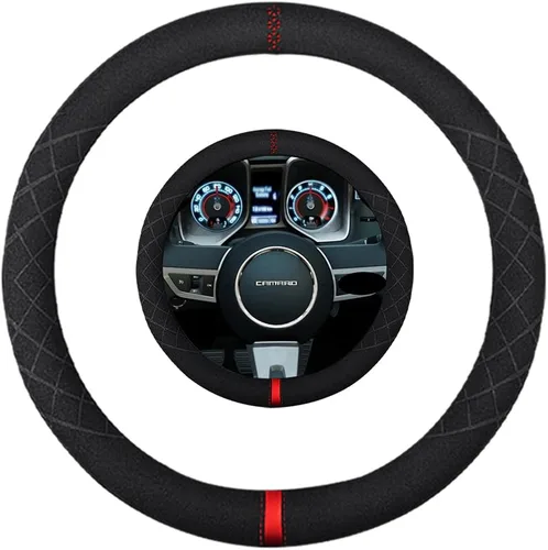Vista 11 de Funda de volante de gamuza de 14 pulgadas, compatible con Tesla Model 3 Model Y, funda de volante deportiva de cuero gamuza antideslizante