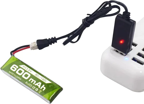 Vista 3 de 2 unidades 1S 3.8V 80C 600mAh batería de litio con conector JST-PH 2.0 enchufe y cable de carga USB para Cineahoop Tinyhawk Mini FPV Racing Drone RC