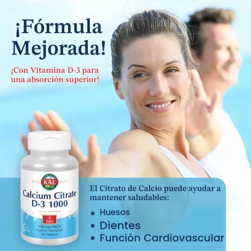 Vista 4 de KAL Citrato de calcio con tabletas D 1000 UI, 1000 mg, 90