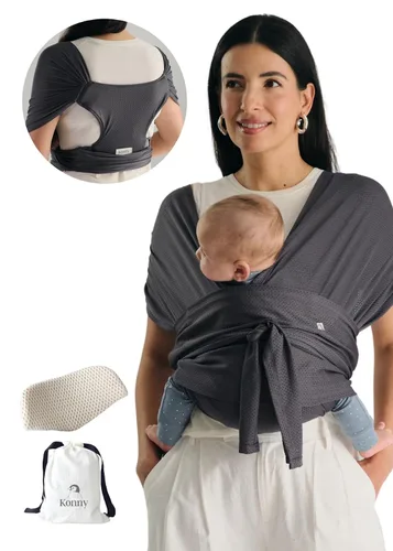 Vista 17 de Portabebés Konny Flex AirMesh con Soporte para la Cabeza - Canguro Ajustable, Fácil de Usar, Sin Manos, Fular Transpirable para Bebé, Perfecto