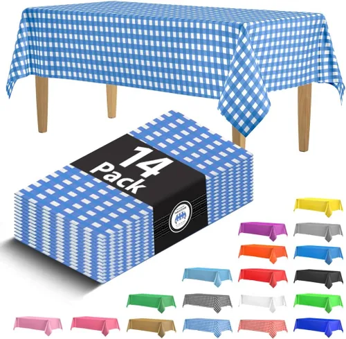 Vista 17 de Paquete de 14 manteles de plástico desechables rectangulares negros de 54 x 108 pulgadas - Cubiertas decorativas lisas para fiestas, bodas