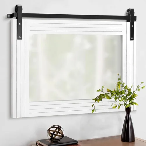 Vista 16 de AAZZKANG Espejo con marco de madera, estilo de puerta de granero, rectangular, decorativo, baño, dormitorio, tocador, decoración de pared del hogar