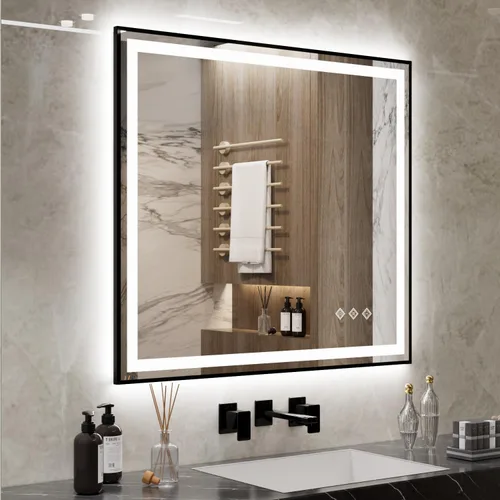 Vista 32 de Espejo LED para baño de 20 x 28 pulgadas con frente degradado y luz LED, espejo retroiluminado para baño, 3 colores, CRI > 90, espejo de baño