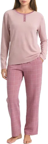 Vista 9 de U2SKIIN Pijama 100% algodón para mujer, conjunto de 2 piezas, suave, de Cuadros rosa claro/rosa claro