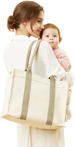 Vista 3 de Bebefit Bolsa de pañales con bolsa organizadora y bolsa aislada para mamá y papá material de espiga 12 bolsillos