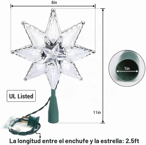 Vista 5 de Brizled Decoración para árbol de Navidad con estrella de 8" iluminada de doble cara, estrella de 8 puntas con 10 luces cálidas, estrella de Navidad