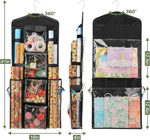 Vista 7 de EXLIFBAG Organizador de almacenamiento de papel de regalo, organizador de envoltorios de regalo con soporte de doble cara para colgar