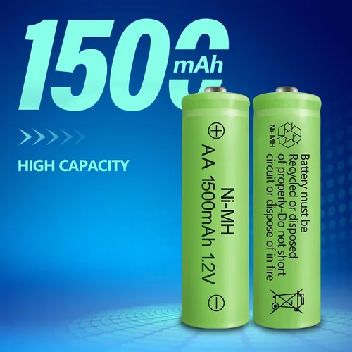 Vista 4 de Baterías AA recargables NIMH 1.2 V Doble A 1500 mAh de alta capacidad precargadas recargable AA batería solar baja autodescarga para dispositivos 1
