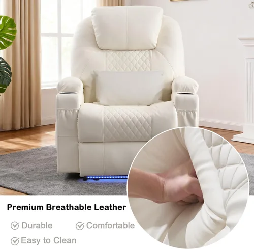 Vista 7 de Silla reclinable eléctrica con calor y masaje para adultos, asiento reclinable eléctrico de cine en casa con luces LED, portavasos, bolsillo