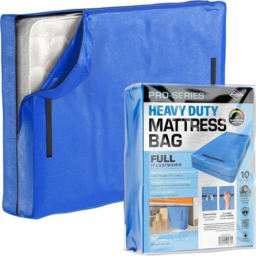 Vista 7 de Protector de colchón Full XL para mudanza y almacenamiento, resistente 10 mil de grosor, impermeable, para mudanzas, cremallera y 8 asas
