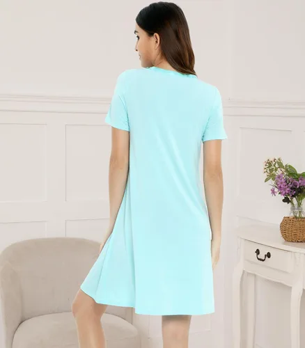 Vista 2 de NACHILA Camisones de viscosa para mujer, hechos de bambú, suaves camisas de dormir de manga corta, ropa de dormir suelta