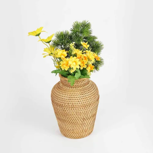 Vista 5 de Jarrón de ratán estilo rústico hecho a mano para plantas tejidas a mano para decoración del hogar