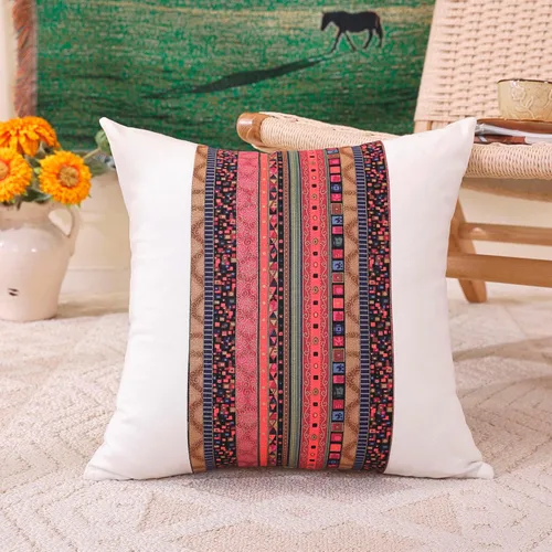 Vista 9 de TAOSON Funda de almohada de lino de mezcla de algodón antiguo con rayas verdes, estilo bohemio, funda de almohada con cierre de cremallera oculta