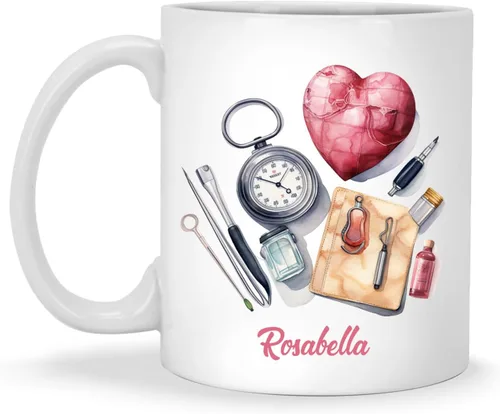 Vista 12 de Enfermera con equipos médicos Tazas de café, Taza de cerámica de enfermería con nombre personalizado, Taza de café asistente médica, Regalo