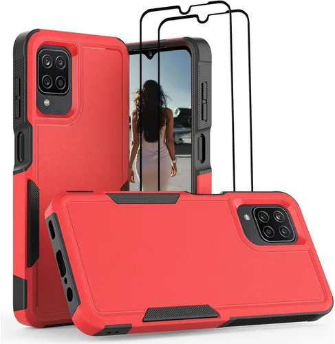 Vista 45 de Jeylly Funda compatible con Samsung Galaxy A12, Samsung Galaxy A12 con protector de pantalla de vidrio templado, protección contra caídas de grado