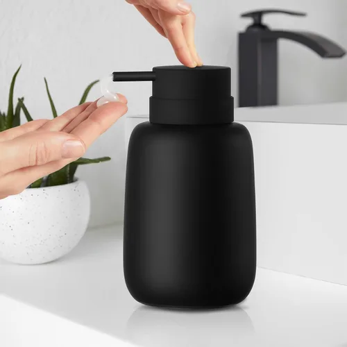 Vista 6 de Dispensador de jabón negro mate para baño, dispensador de jabón de cerámica, dispensador de loción, dispensador de jabón para platos, dispensador
