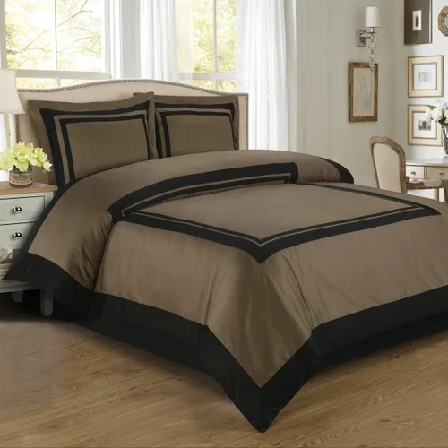 Vista 2 de Royal Bedding Funda de edredón de 3 piezas, color negro y gris pardo (juego de funda de edredón), 100% algodón, 300 hilos