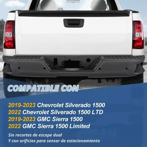 Vista 8 de Auto Dynasty Parachoques Trasero Escalonado Compatible con Chevy Silverado GMC Sierra 1500 LTD Limited 2019-2023, Con Orificios para Sensores