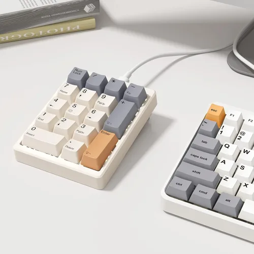 Vista 5 de Kisnt Teclado mecánico de números, Numpad intercambiable en caliente, con cable USB de 17 teclas, teclado numérico retroiluminado blanco con teclas