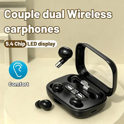 Vista 4 de Mini auriculares invisibles inalámbricos Bluetooth auriculares 2 en 1 Negro