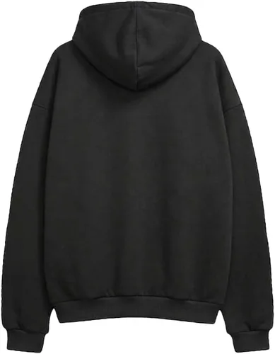 Vista 2 de Sudadera con Capucha con Cremallera de Talla Grande para Mujer, Chaqueta Ligera Suave Holgada con Hombros Caídos Gran tamaño_negro