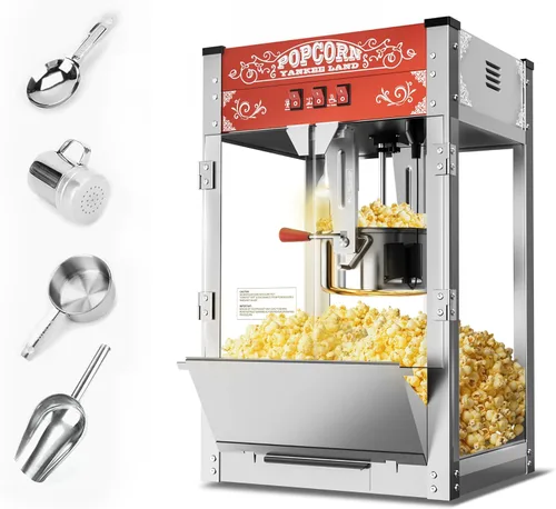 Vista 19 de Máquina de palomitas de maíz de 8 onzas con carro, máquina para hacer maíz con ruedas y hervidor de acero inoxidable que hace hasta 32 tazas