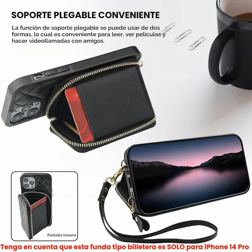 Vista 5 de Bocasal Funda tipo cartera cruzada para iPhone 14 Pro, con bloqueo RFID, de Negro