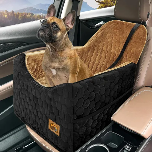 Vista 9 de Asiento de automóvil para perros pequeños/medianos, asiento elevador de perro de espuma viscoelástica, seguridad de viaje con funda extraíble