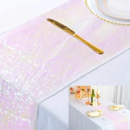 Vista 23 de ShinyBeauty Camino de mesa de lentejuelas rosa intenso, 12 x 72 pulgadas, elegante camino de mesa para eventos de boda personalizado