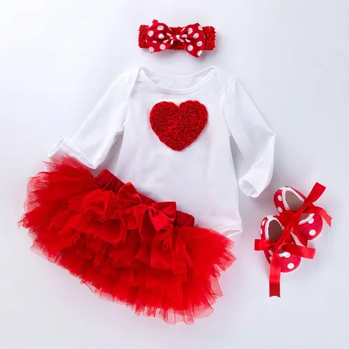 Vista 7 de TBUIALL Conjunto de ropa de bebé niña con bordado de corazón, mameluco de manga larga, tutú falda de tul ropa de otoño
