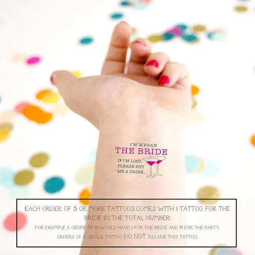 Vista 2 de Personalized If Lost Buy Me a Drink Bachelorette Temporary Tattoos