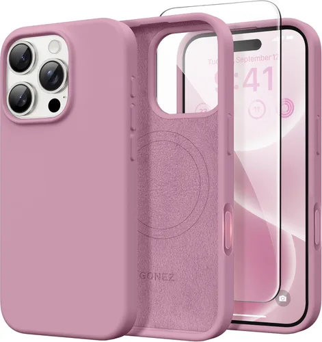 Vista 213 de GONEZ Funda magnética para iPhone 14, compatible con Magsafe, con protector de pantalla + protector de cámara, forro de microfibra antiarañazos