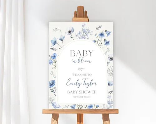 Vista 10 de Letrero de bienvenida personalizado de flores silvestres para baby shower, letrero floral bohemio para baby shower, letrero con nombre personalizado