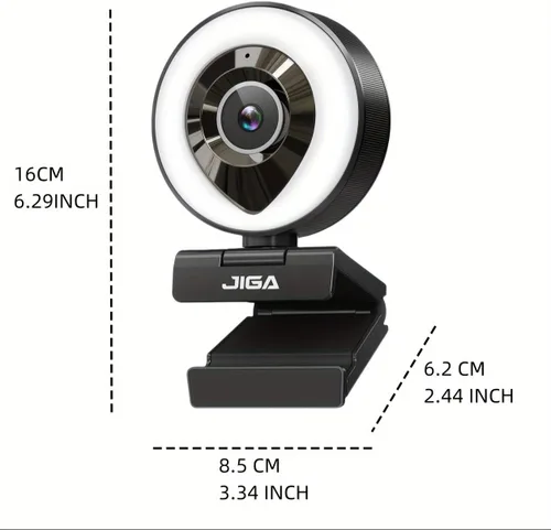 Vista 8 de Cámara web para computadora 1080P con micrófono doble, luz derecha ajustable, cámara web para PC, enfoque automático avanzado con trípode, cámara