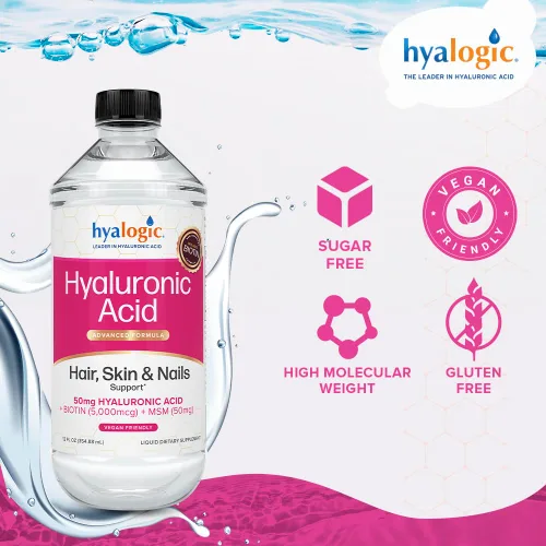 Vista 5 de Hyalogic Suplemento líquido de ácido hialurónico – Apoyo para un cabello, piel y uñas saludables con 5,000 mcg de biotina y 50 mg de MSM