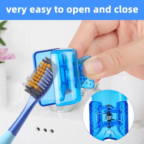 Vista 3 de Paquete de 4 fundas protectoras para cepillos de dientes de viaje, protector de cepillo de dientes, estuche protector de plástico portátil para Azul