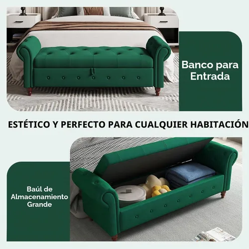 Vista 7 de NIOIIKIT Banco Otomano de Almacenamiento de 63'', Banco de Entrada con Botones Capitoné al Final de la Cama, Banco Largo de Otomán con Brazos